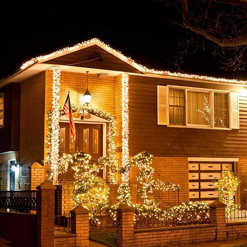 Miniatura 6 de VTECHOLOGY 100 luces LED de árbol de Navidad de 33 pies que funcionan con baterías, blanco cálido, 8 modos, luces de cadena con temporizador para