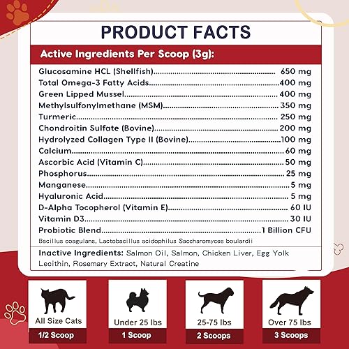 Miniatura 6 de Glucosamina para perros - Suplemento articular para perros - Glucosamina condroitina, MSM, Omega-3, colágeno, alivio del dolor de cadera y