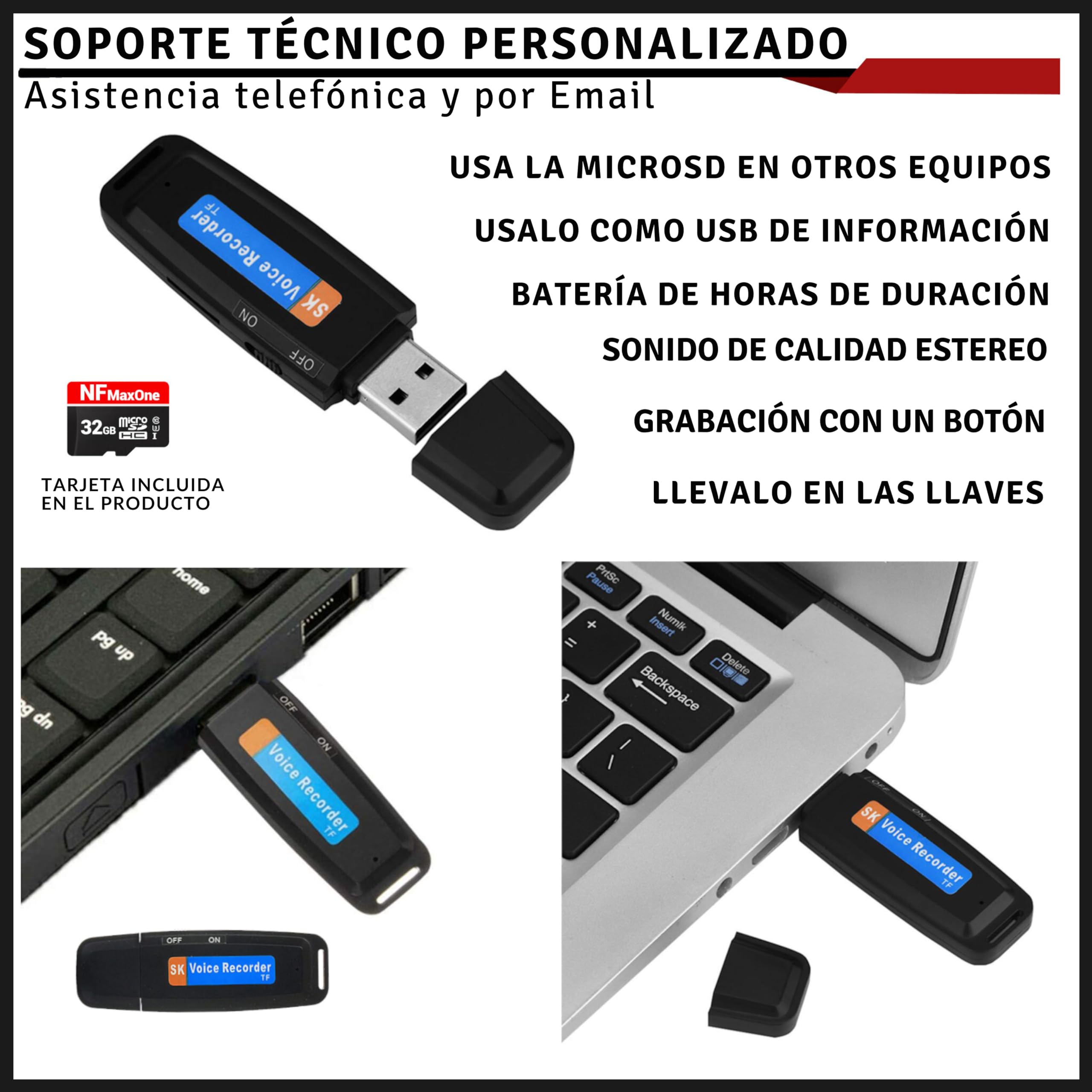 Grabadora de Voz Espia Digital con MicroSD de 32 GB incluida | Mini Grabadora de Audio Ideal para Reuniones, Entrevistas, Clases | Grabadora USB Espia Portatil con hasta 500 Horas Grabación ST
