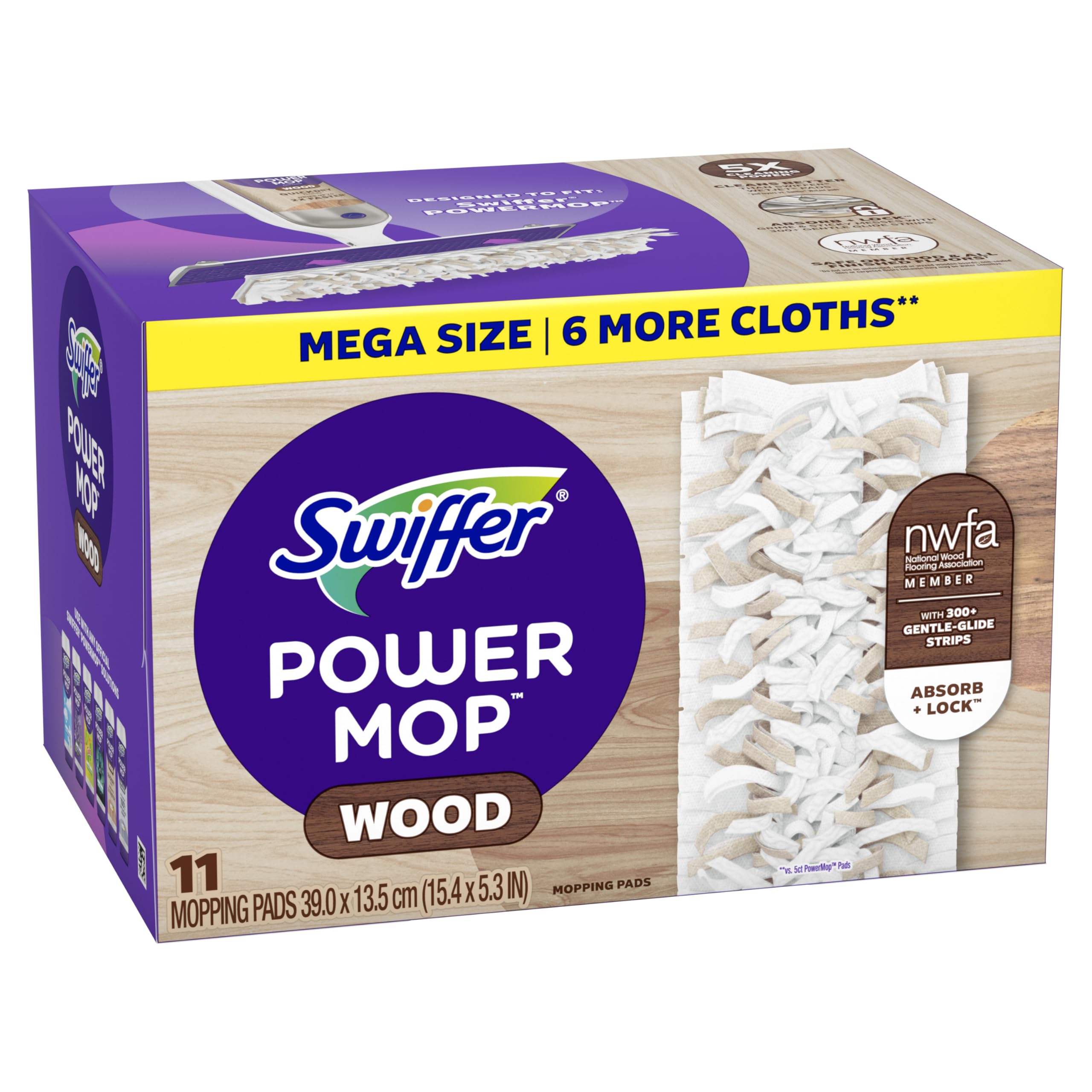 Swiffer PowerMop - Recambios de almohadillas de madera para limpieza de suelos, 11 unidades