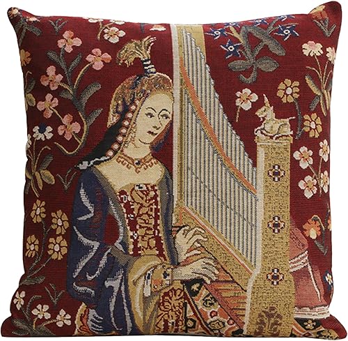 Miniatura 12 de Charlotte Home Furnishings - Funda de almohada para sofá de 16 x 16 pulgadas, funda de almohada decorativa roja Dama y Unicornio, tapiz medieval
