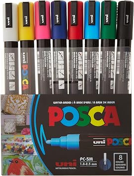 posca 8-Color Paint Marker Set, PC-5M Medium & Pacon UCreate Poly Cover Sketch Book, Heavyweight, 12 x 9, 75 Sheets