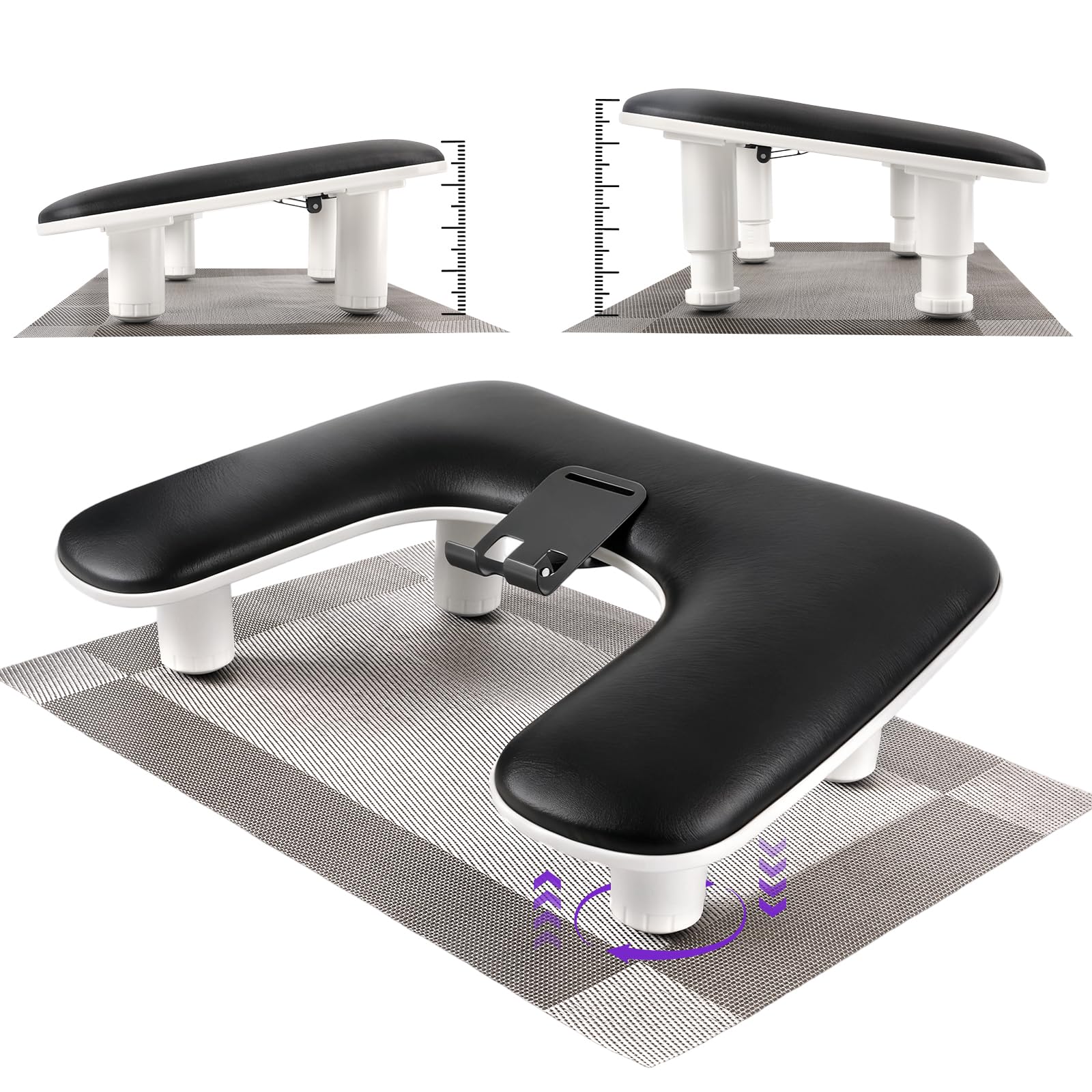 Reposabrazos para manicura con soporte giratorio para teléfono para técnicos de uñas, reposamanos ajustable en forma de U para uñas, cuero PU, Apoyos para las manos (Negro)