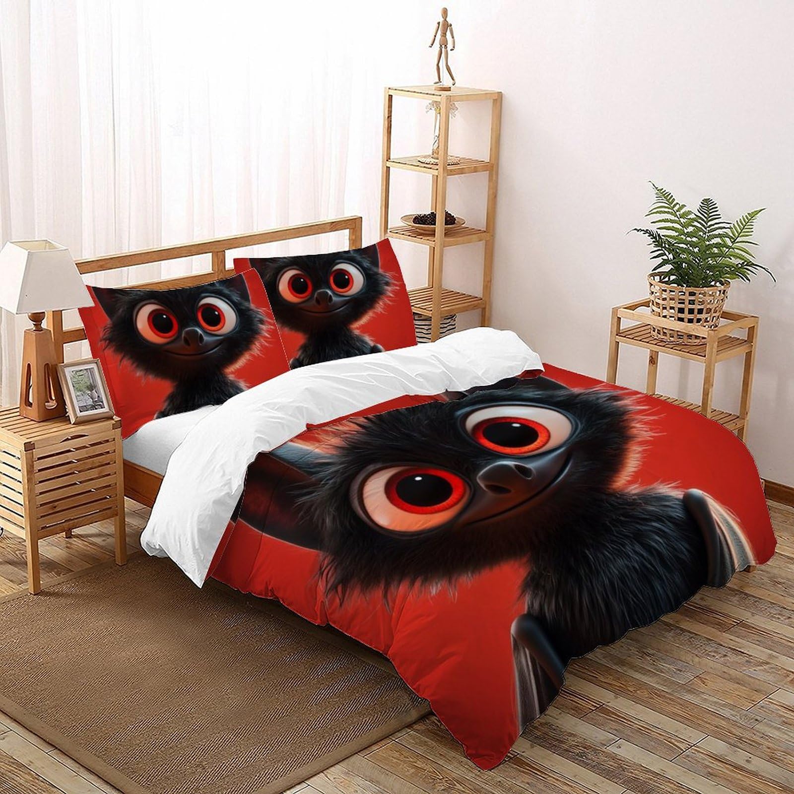 Parure housse de couette chauve-souris noire double 200x200 lit enfant et ado motif animaux volants