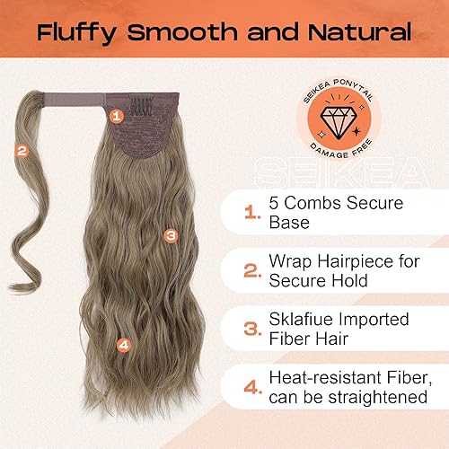 Miniatura 3 de SEIKEA Extensión de cola de caballo marrón de 18 pulgadas, suave, resistente a los enredos, ondas de playa, extensiones de cabello natural suave con