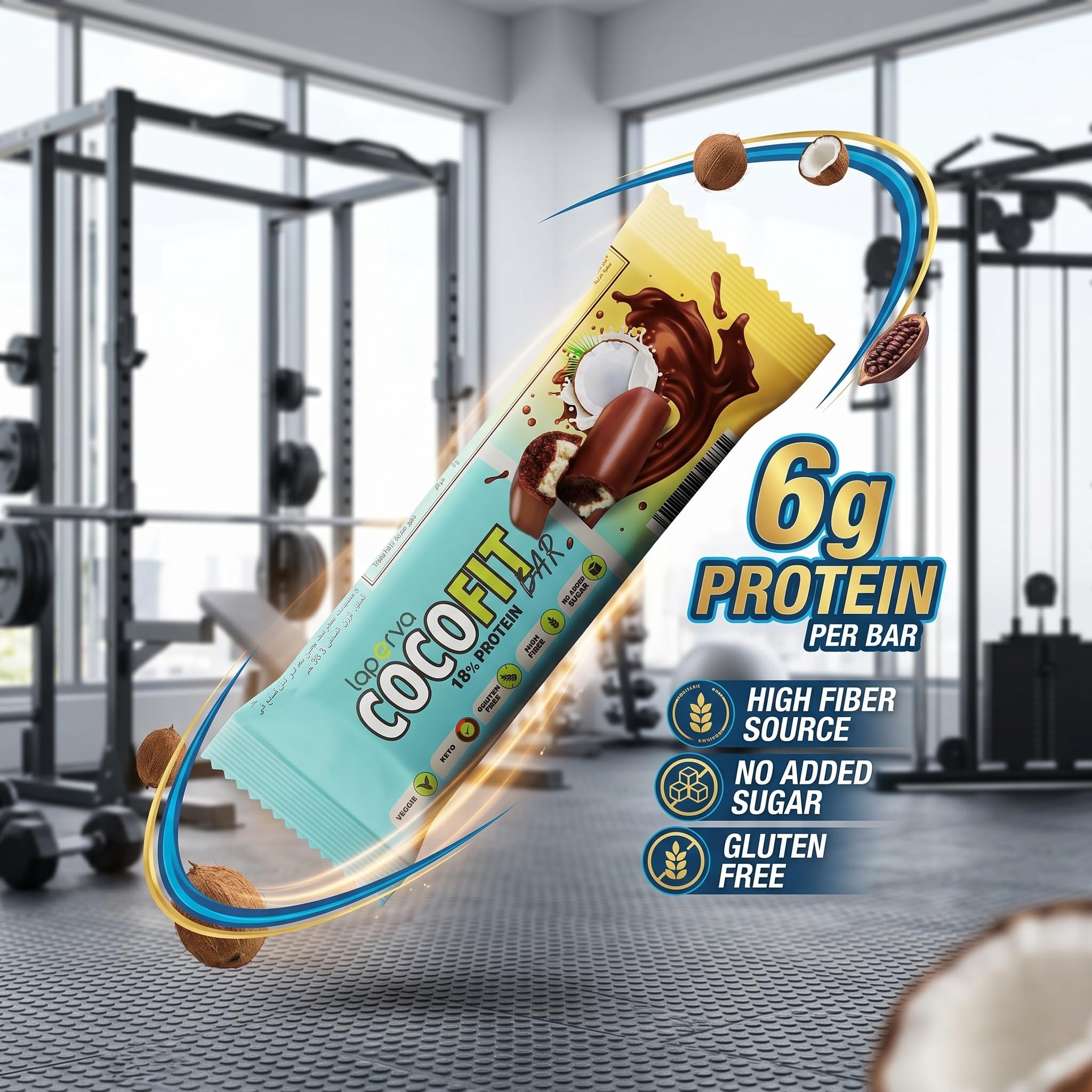 Laperva Barre Protéinée Coco Fit Chocolat & Noix de Coco, Snack Riche en Protéines, Faible Sucre, Végétarien, Keto Friendly, Soutien Énergie, Boîte de 18 PCS