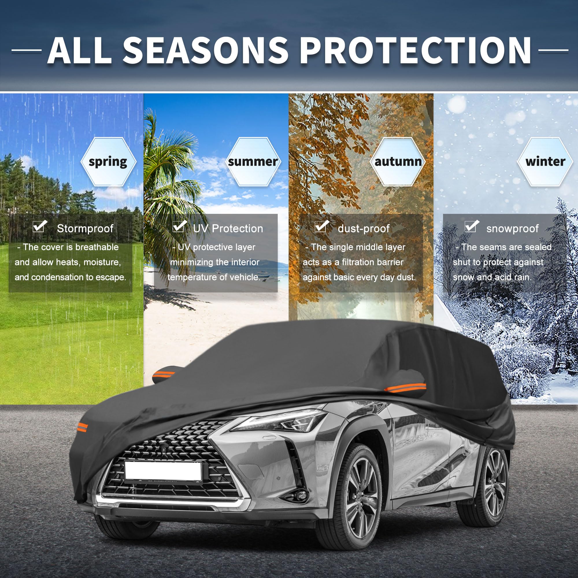 X AUTOHAUX Car Cover Outdoor Waterproof Sun Rain Snow Hail Protection with Left Side Door Zipper Aluminum Film — view 2