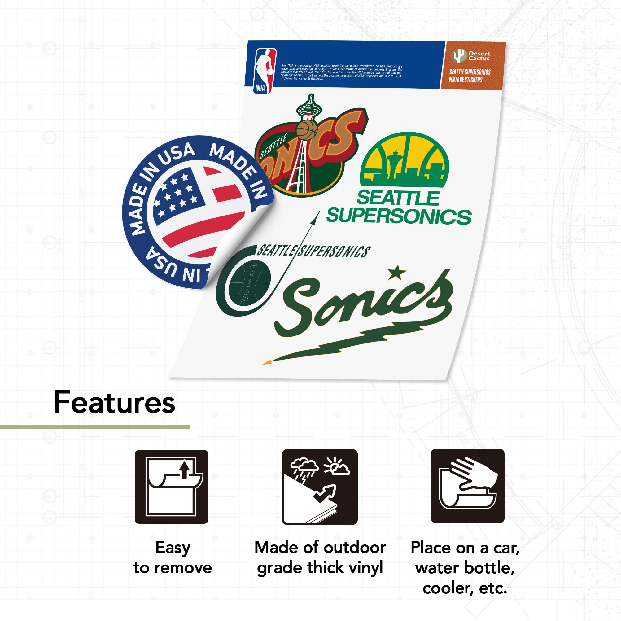 WinCraft Decalcomania Seattle Supersonics - Adesivo Vinile Per Esterni 10x10 Cm - Ufficiale NBA - Taglio Perfetto