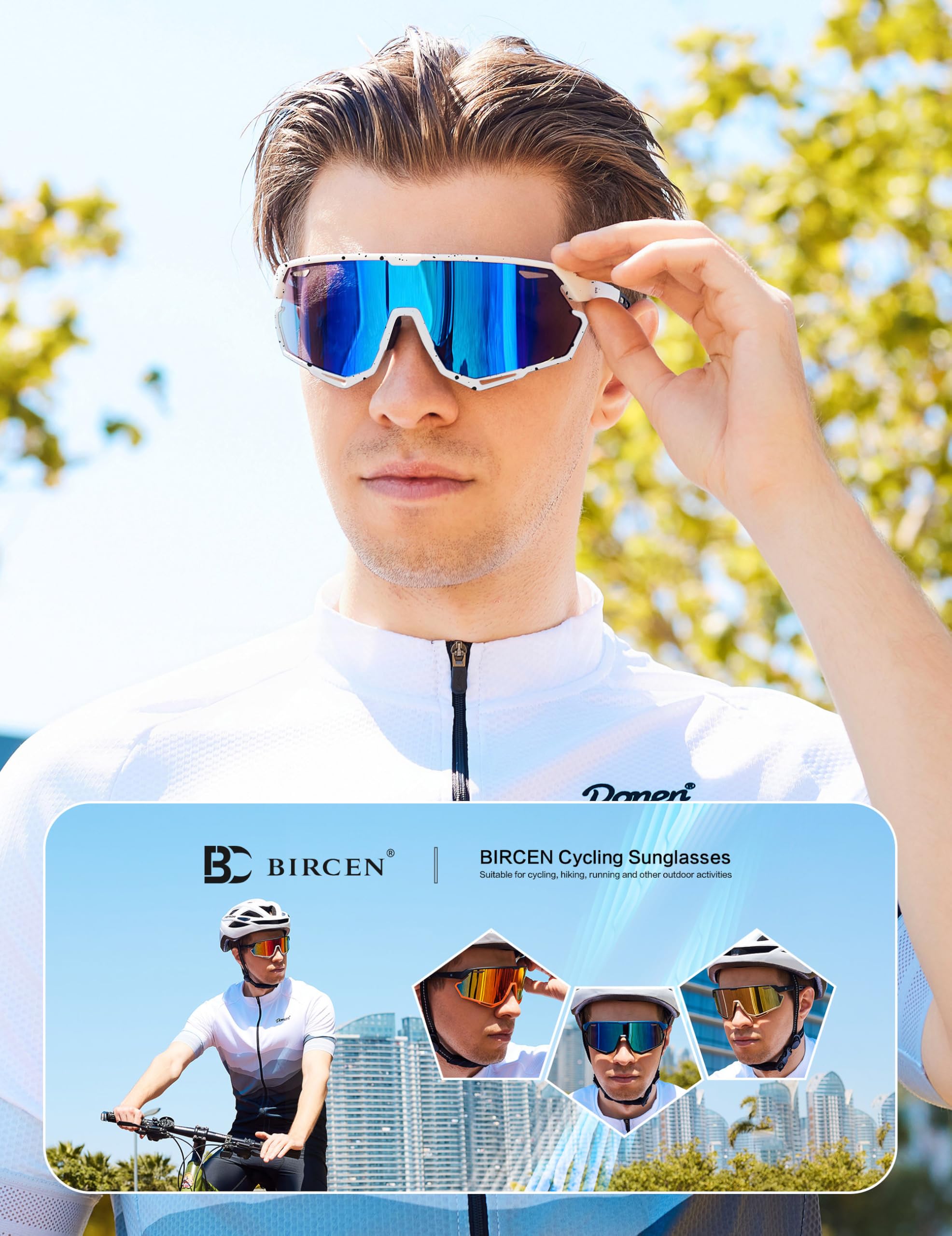 BIRCEN Occhiali da ciclismo fotocromatici: occhiali da sole sportivi per mountain bike per uomo donna corsa equitazione MTB baseball