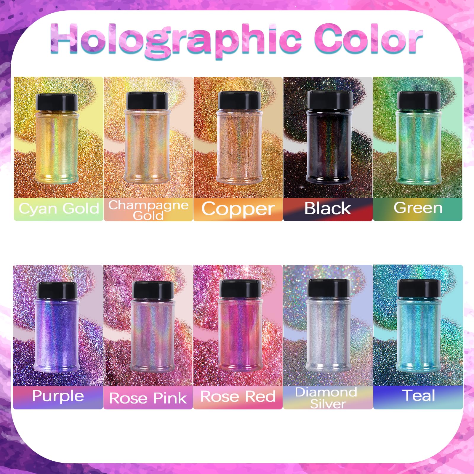 Renfio Polvo holográfico, Purpurina holográfica Azul, Purpurina en Polvo de Diamante de 1/360'' para Manualidades, Purpurina Fina de 1,94 oz/55 g para aplic Azul océano