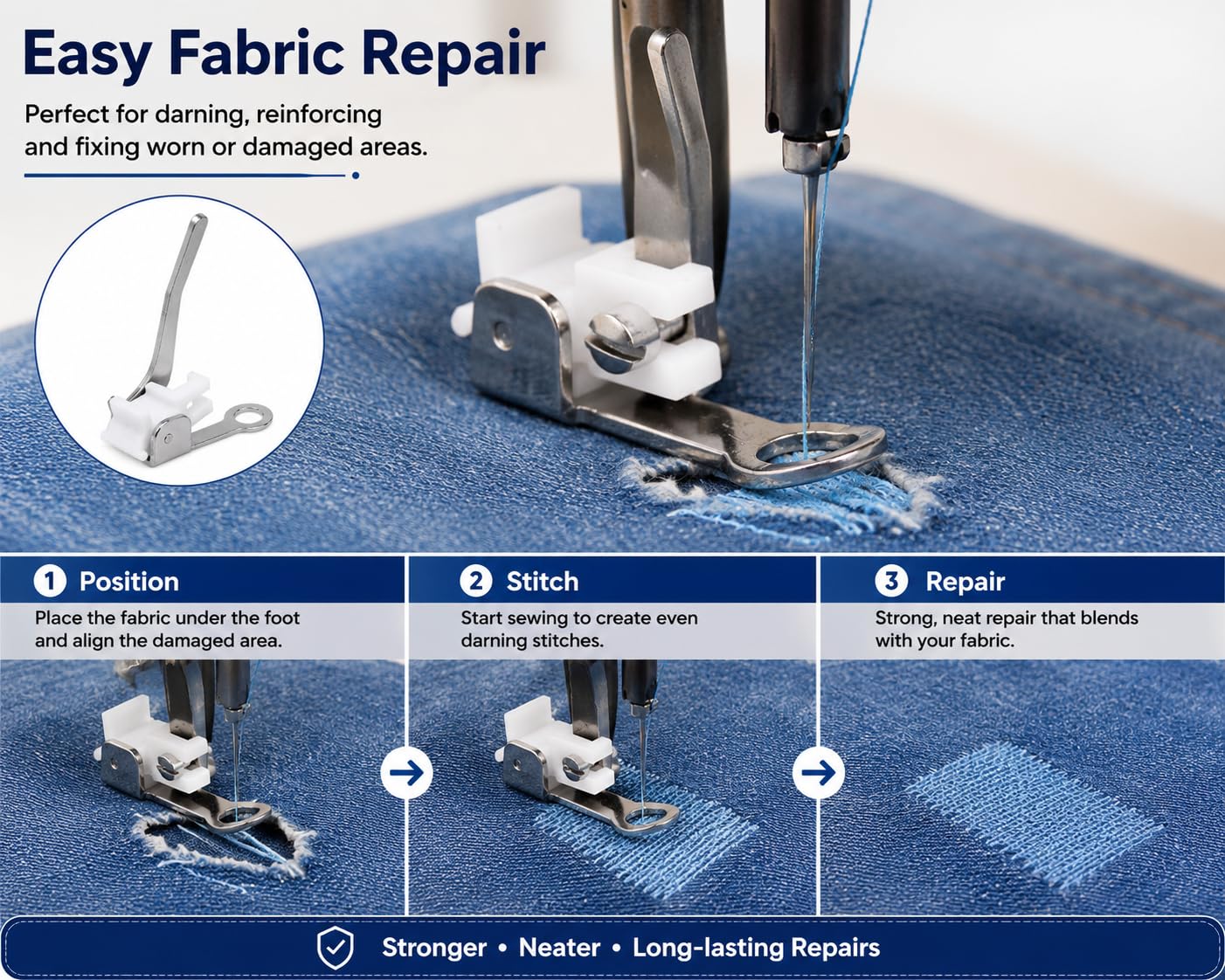 Zenith Darning Presser Foot Compatible for All Brand and Non Brand Automatic Sewing Machines White — Amazon image 4