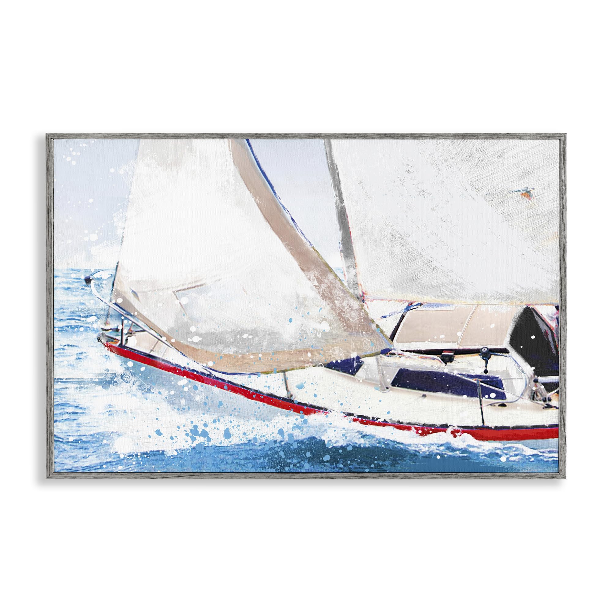 Sailboat Racing Through Blue Waves, 16 x 24 Inch Framed Giclée Print