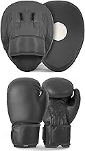 Lions Kids Curved Boxing Gloves and Pads Set, Hook and Jabs Junior Punch Bag Mitts Boxing MMA Kick Training (Black, 6oz)