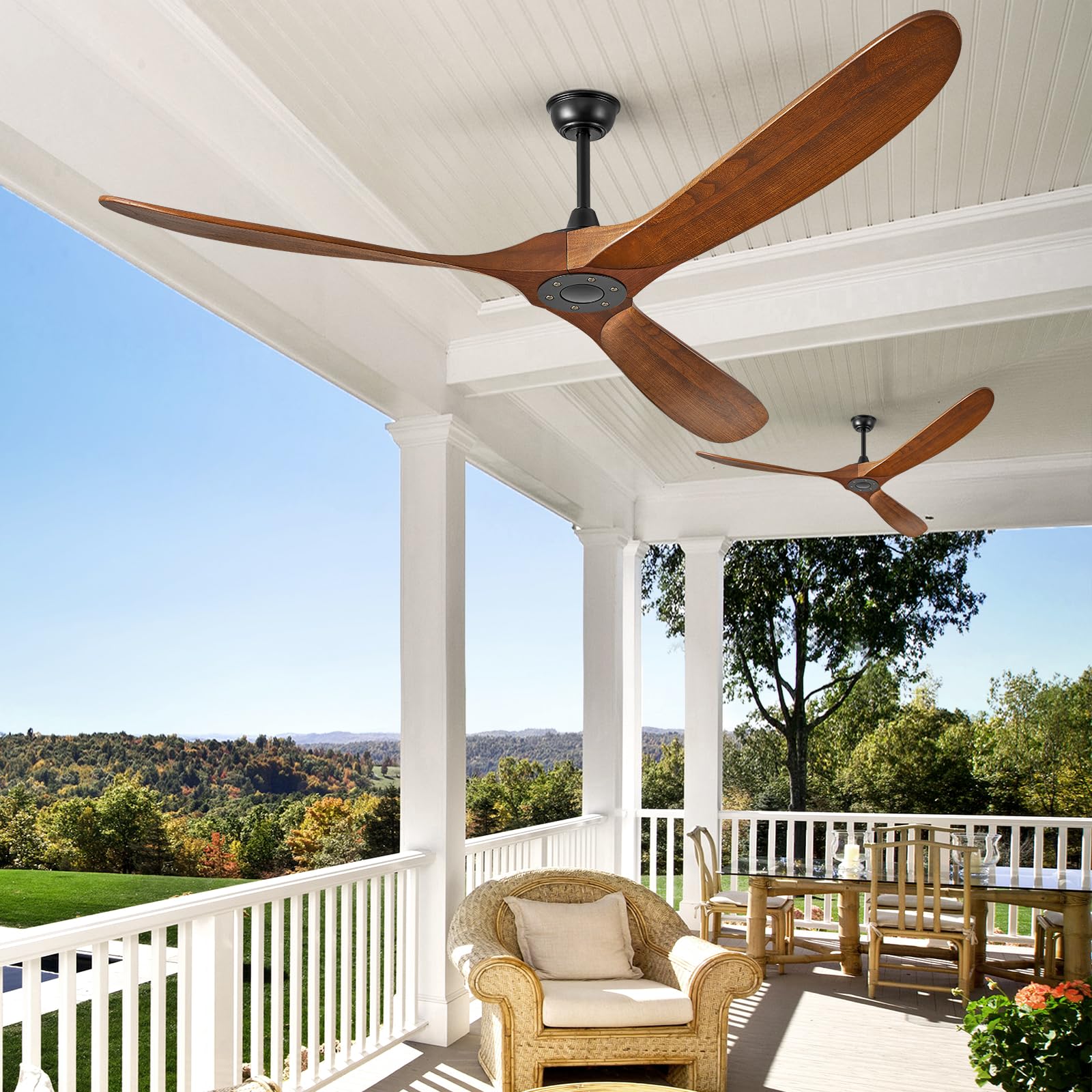 ABZ 52 Solid Wood Ceiling Fan Outdoor 3 Blade No Light Walnut for Patio Living Room Bedroom Porch — view 2