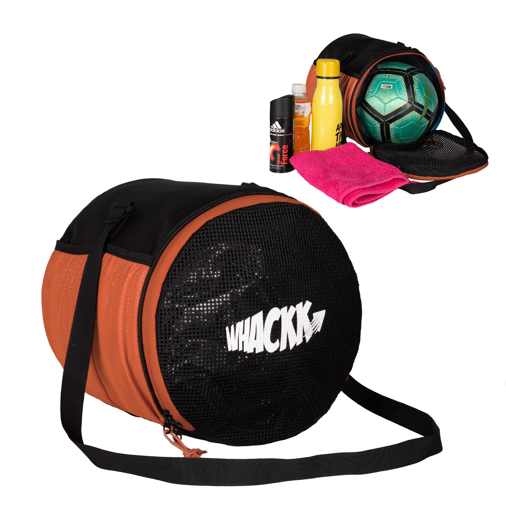 WHACKK Kick Soccer Black Orange Football Equipment Bags|Basketball Volleyball Bags |Adjustable Strap Backpack |Ball Bag |Kitbag - Made in India