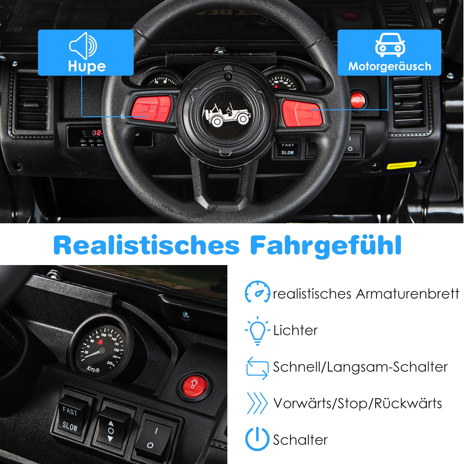 DREAMADE 12V Kinder Elektroauto, Kinderauto mit 2,4G Fernbedienung & Scheinwefer & Musik, Kinderfahrzeug, Elektrofahrzeuge, Elektro Auto für Kinder ab 3 Jahren, bis zu 35 kg belastbar (Schwarz)