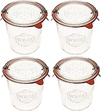 Weck Canning Jars 742-19.6 fl. oz Weck Mold Jars made of Transparent Glass - Eco-Friendly Canning Jar - Food Storage Containers with Lids Airtight - 1/2 Liter Jars Set - Pack of 4 Jars with Lids