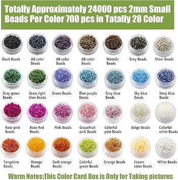 Ybxjges 24000Pcs 2mm Glass Seed Beads Kit, with 28 Colors Small Beads Kit for Girls,Women and Adults,Bracelets, Necklaces,Earring,Jewelry Making Supplies
