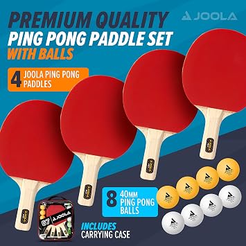 JOOLA Advanced Premium Ping Pong Paddles Set of 4 - Professional Table Tennis Paddles, 6 Advanced Training 3 Star Ping Pong Balls, and Carrying Case - Tournament Level - Indoor and Outdoor Compatible