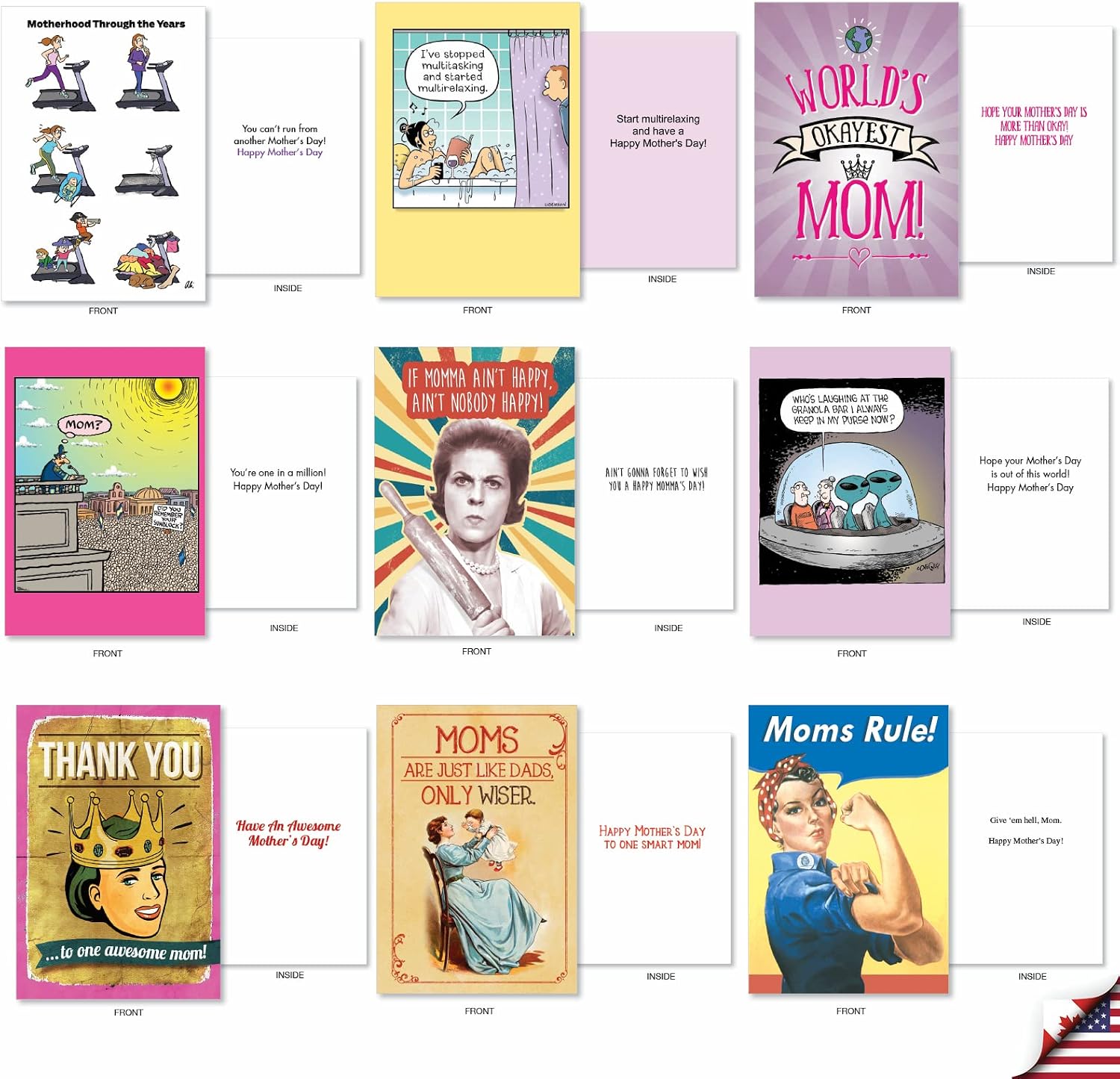 NobleWorks - 36 Assorted Funny Mother's Day Greeting Cards Bulk Box Set w/ 5 x 7 Inch Envelopes, Humor for Moms, Daughter, Sister, Girlfriend (36 Designs, 1 Each) Mother Lode AC9379MDG-B1x36