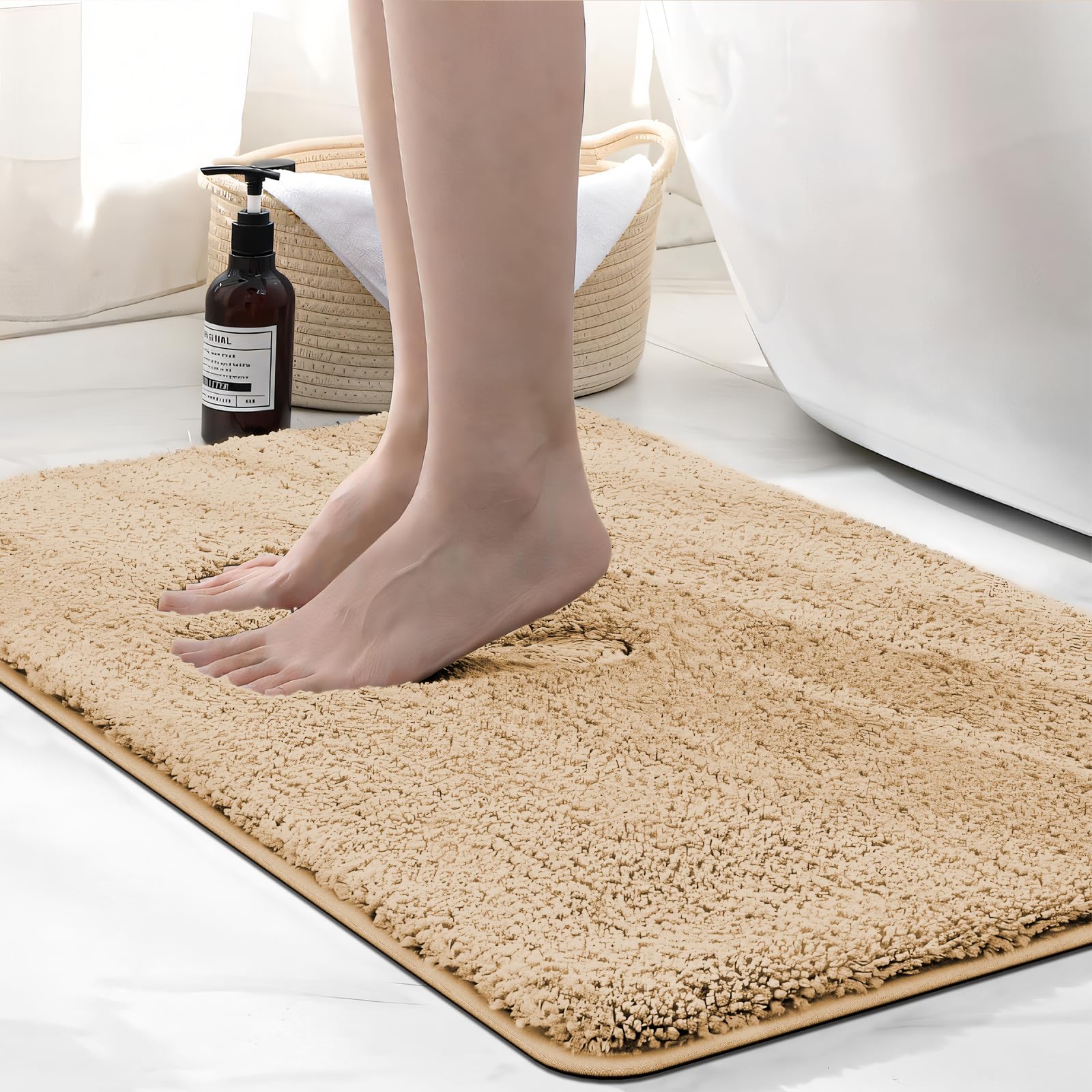 wyewye Microfibre Bath Mat, 2cm Super Thick, Super Absorbent Bathroom Rug 50x80cm Camel, 50 x 80 cm