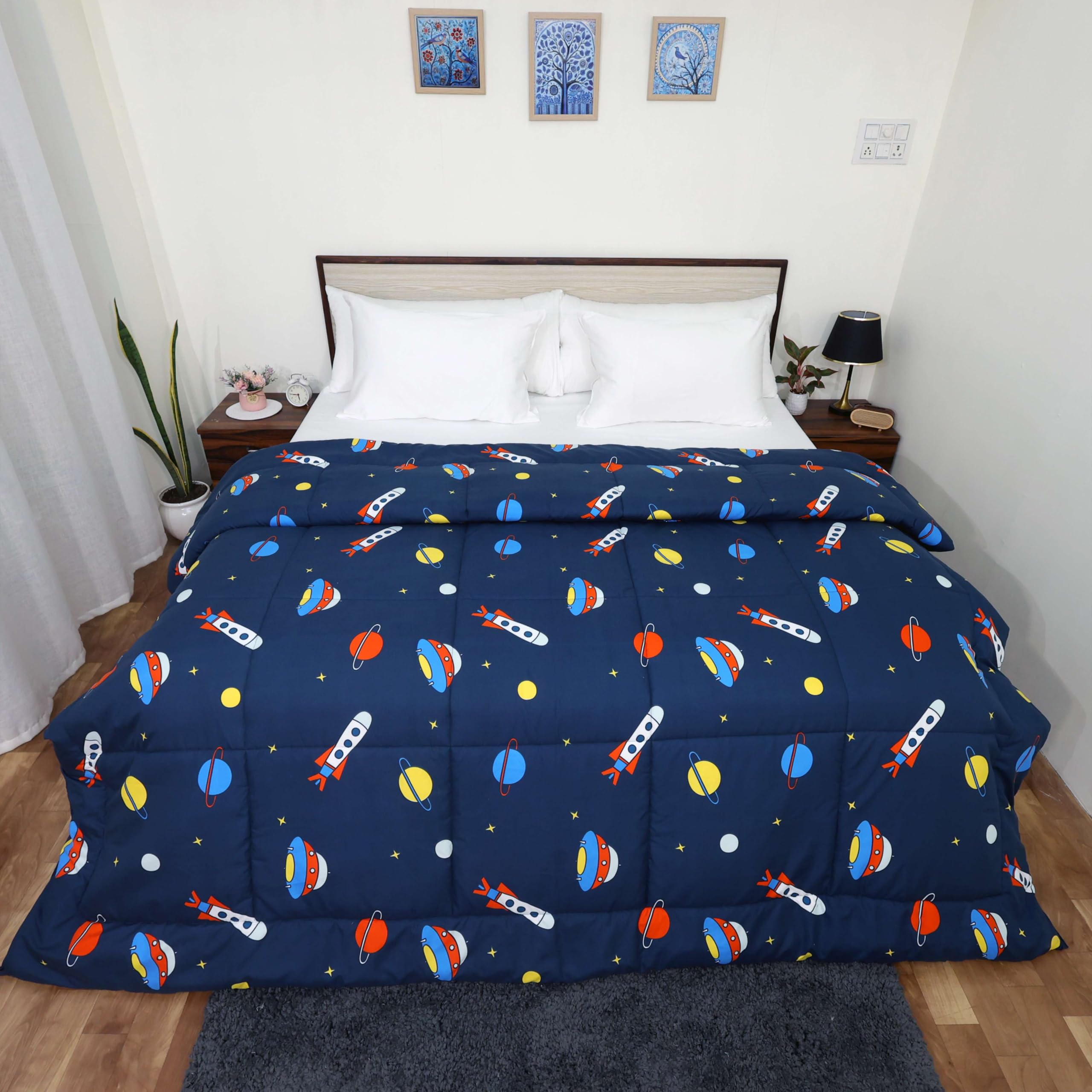 200 GSM Microfiber Comforter Planet Spaceship Adventure Double Bed Blanket Quilt for Kids Printed Comforter/Blanket/Quilt Double Size 90X100 Inches-image-8