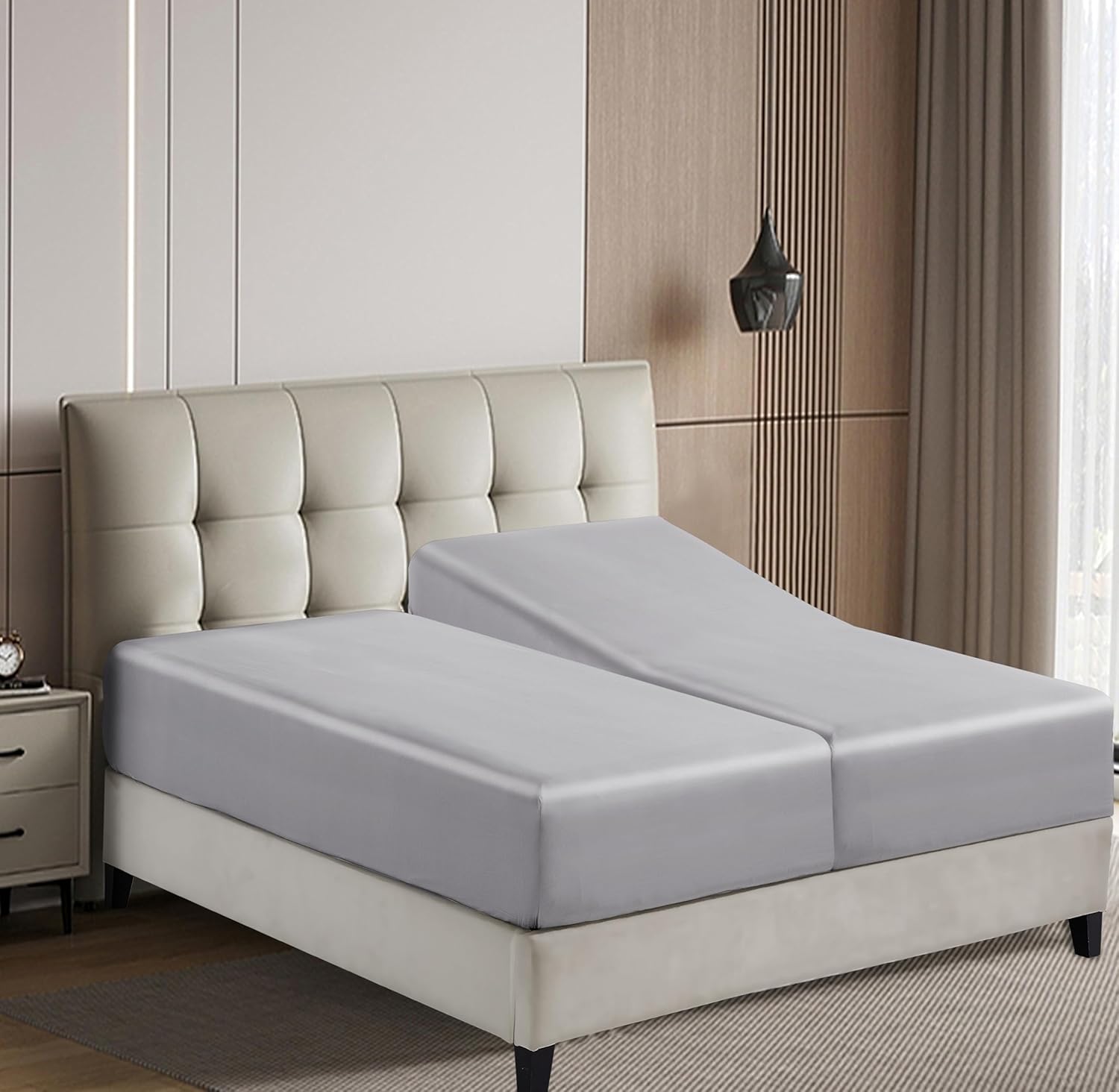 Split King/2 Pack Twin-XL Bamboo Viscose Fitted Sheet Only, 400 Thread Count, 8-16" Deep Pocket, Cooling Breathable Silky Smooth Soft Bottom Sheet for Hot Sleeper (Gray, Split King/2 Pack Twin-XL)