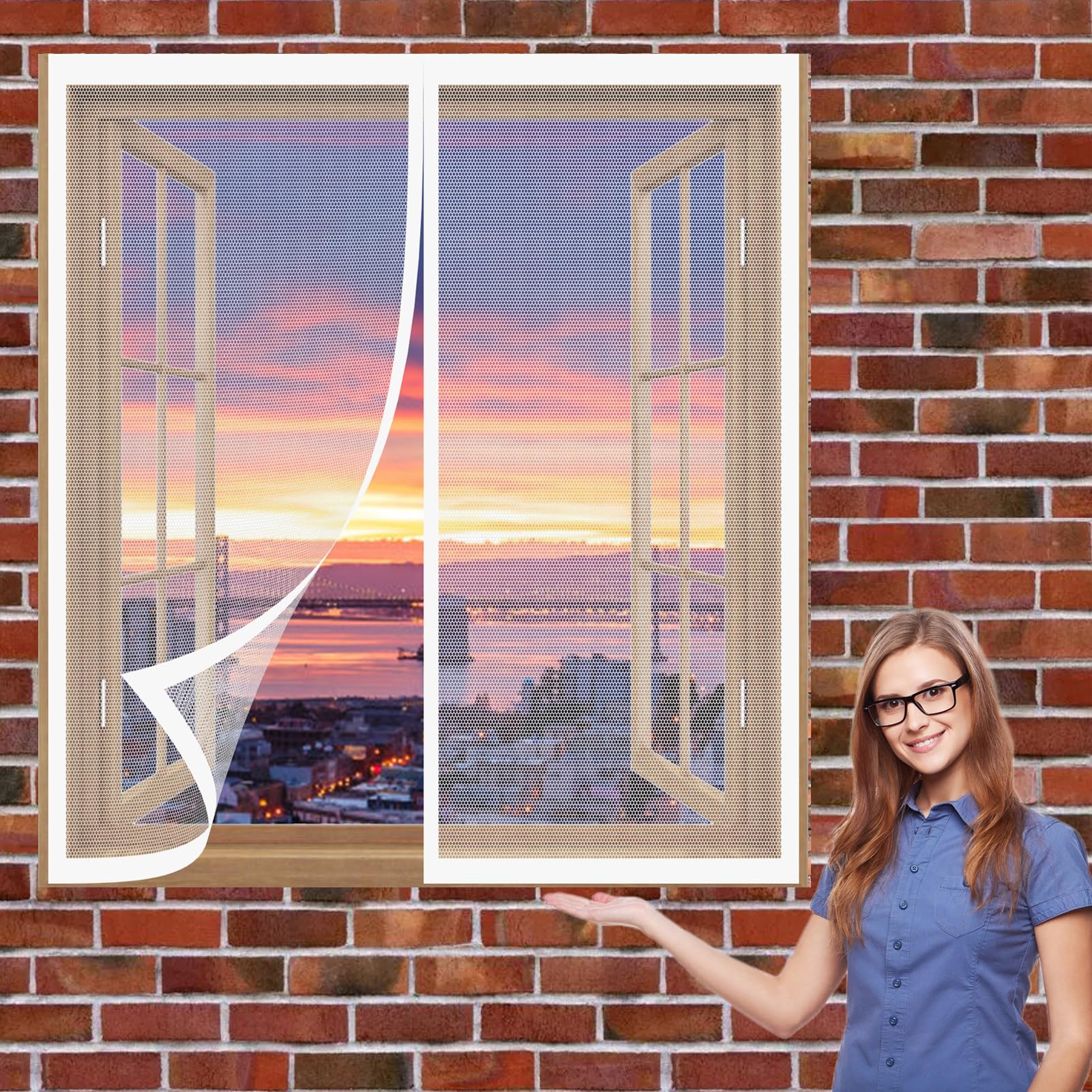 Guogai White Fly Window Screen Mesh 86 X 144 Cm(34 X 57Inch) Fly Insect Screen Magnetic Screen Door Mesh Curtain Keep Bug Out Let Fresh Air In For All Kinds Of Window,