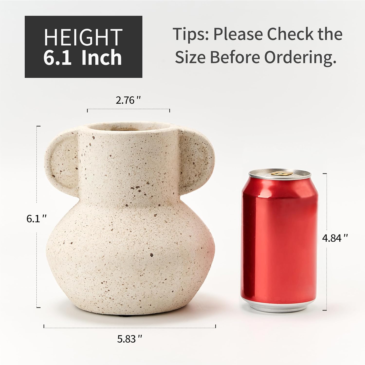 Emotionally Grounded Vase, Vaseking Ceramic Rustic Vase with 2 Handles, 6.1 inch Minimalist Decorative Farmhouse Vases for Home Decor, Living Room, Enterway, Table Decoration, Speckled White - Image 3