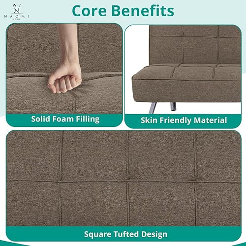 Miniatura 13 de Naomi Home Zoe - Sofá cama futón de piel sintética, moderno sofá cama plegable convertible con patas cromadas, mini sofá pequeño de cuero reclinable