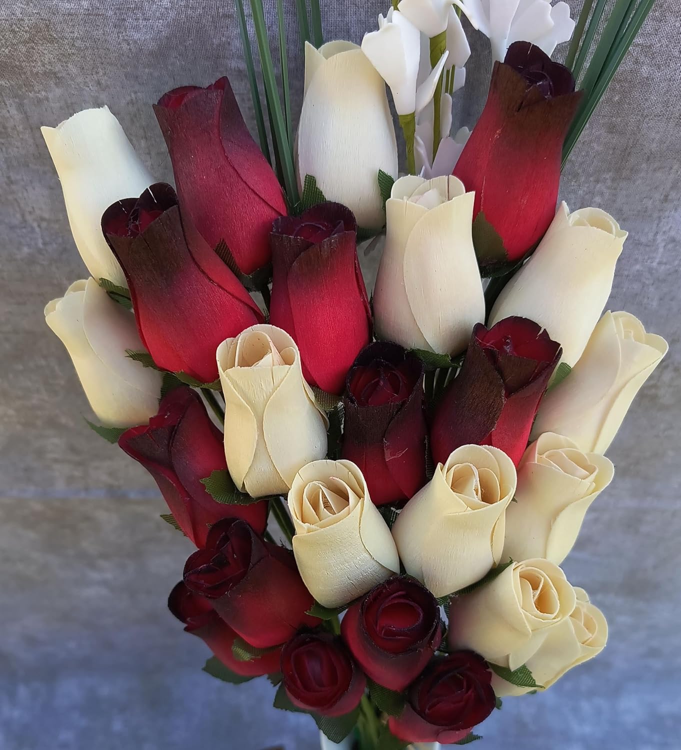 Red with Black Tips and White Wooden Rose Bouquet (2 Dozen)