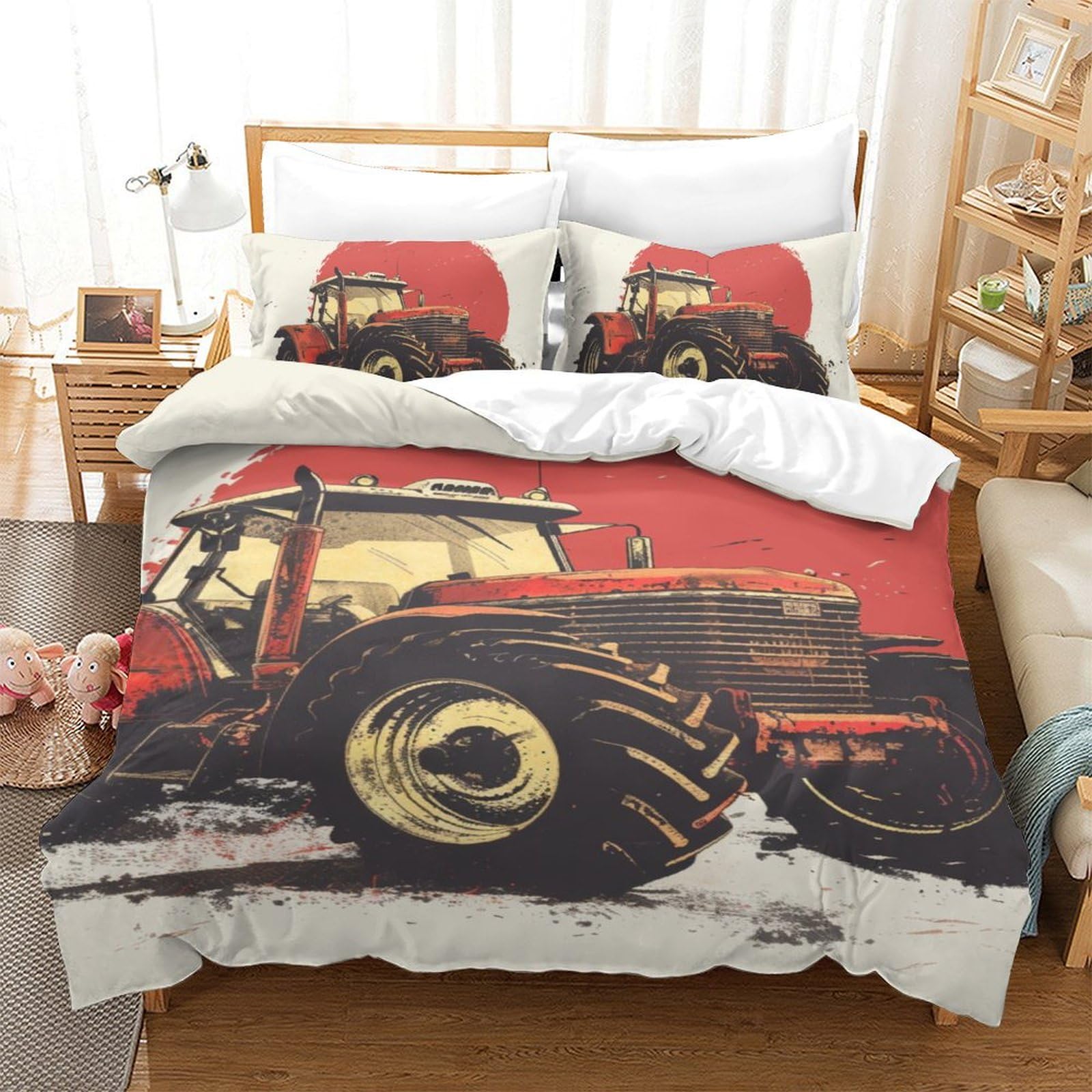 Housse de couette tracteur 3D lit simple parure de lit microfibre pour chambre enfant