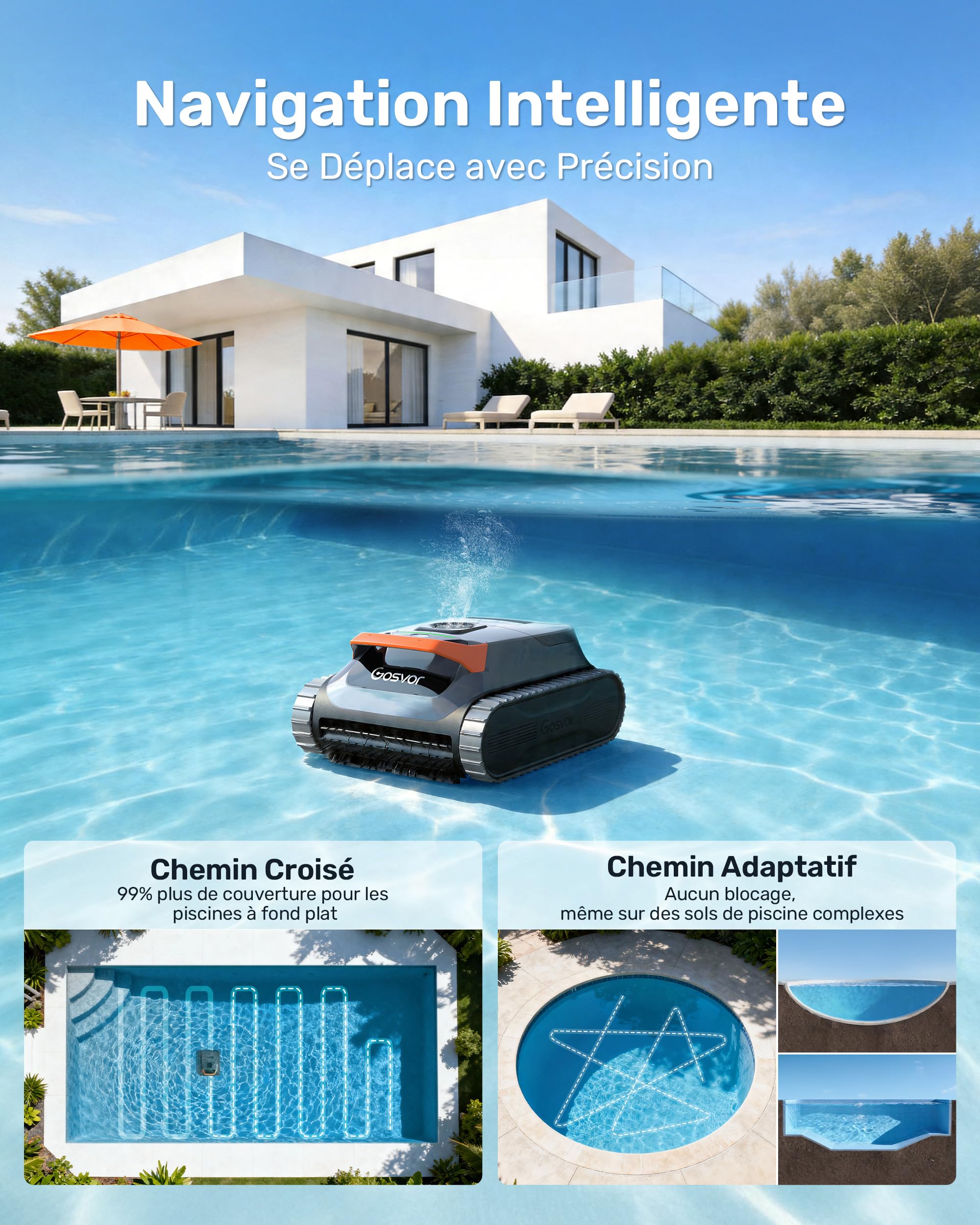 Gosvor LiteVac G1 Robot Piscine Fond et Parois, 6,9 kg Ultra Léger, Jusqu’à 200 Min d’Autonomie, Double Filtration, Navigation Intelligente & App, pour Piscines Jusqu’à 200 m², Orange
