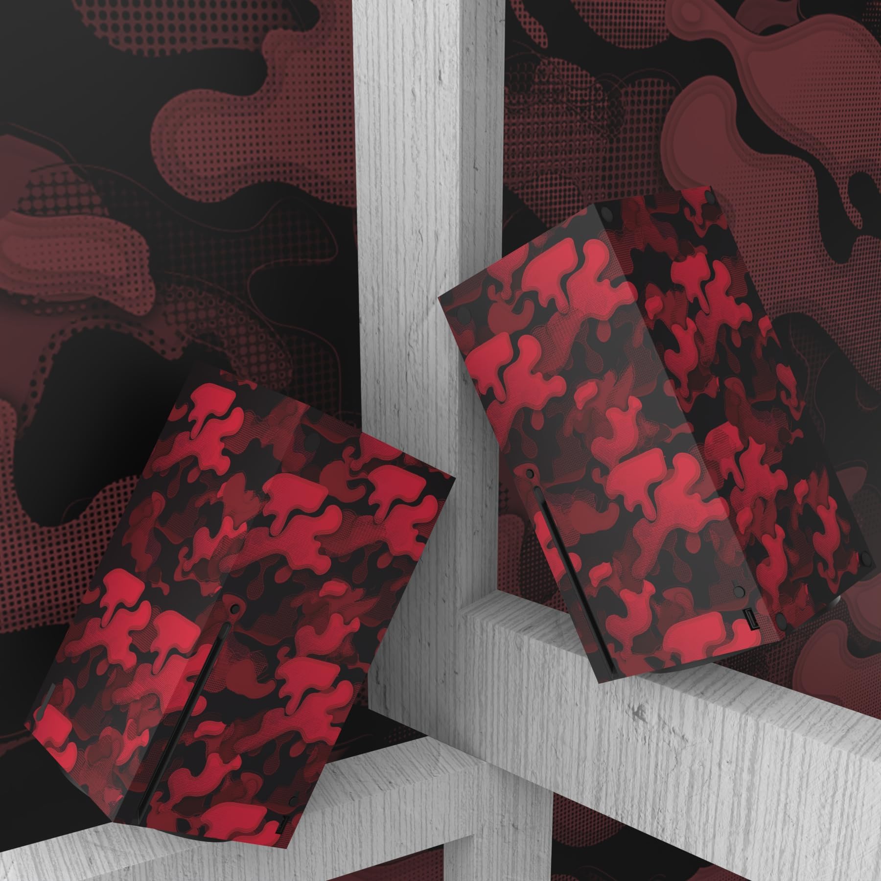 playvital Black Red Camouflage Custom Vinyl Skins for Xbox Series X, Wrap Decal Cover Stickers for Xbox Series X Console Controller - 5
