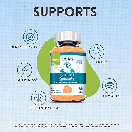 Miniatura 5 de HERBION Naturals - Gomitas de taurina con ginseng, L-teanina, vitamina C, B3, B6 y B12, apoyan la claridad mental y la concentración*, sabor natural