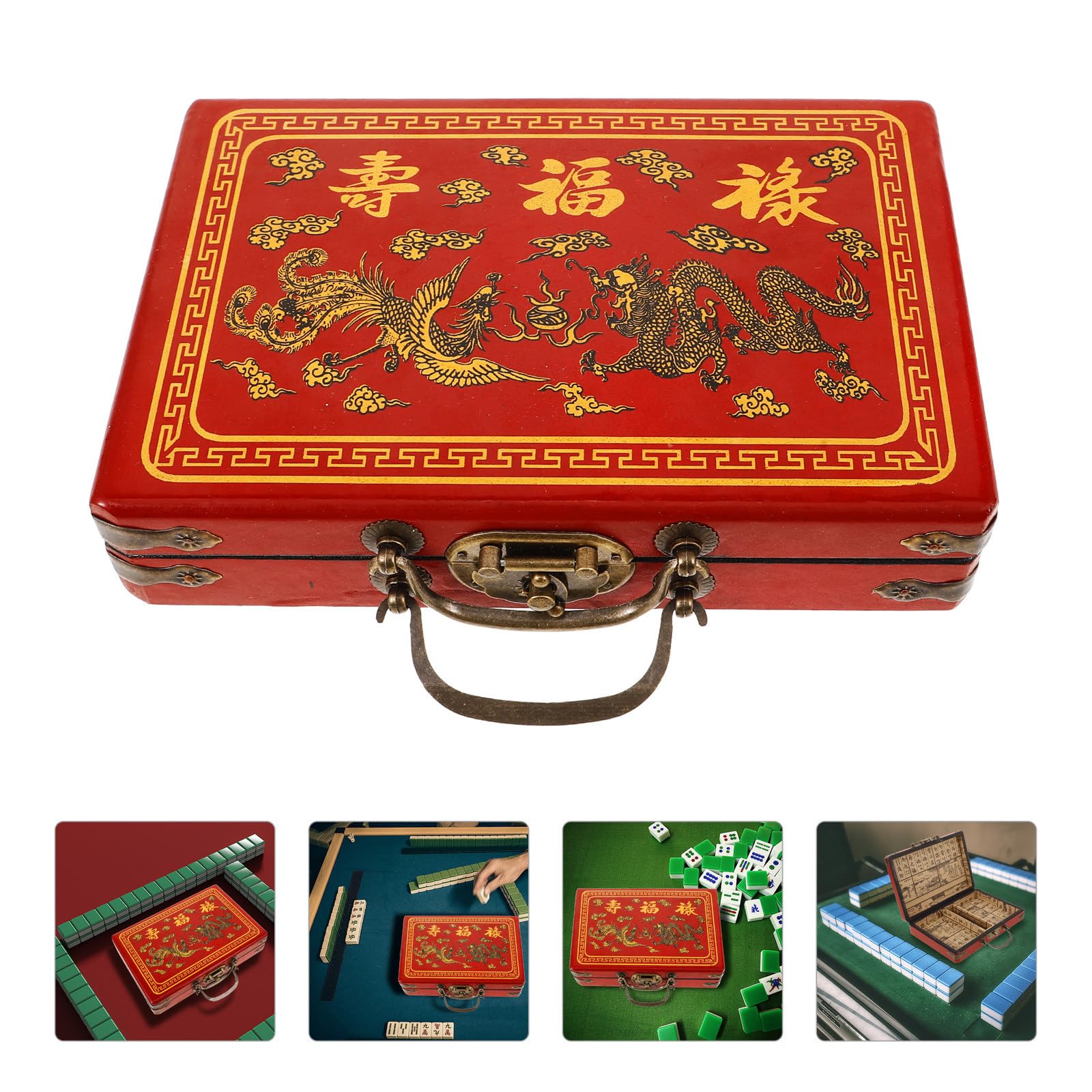 Cabilock 3 Stück Vintage Mahjong Kasten mit Griff, Rot, Tragbar | Aufbewahrungsbehälter für Mahjong, Hilft Beim Ordnen und Schützt vor Verlust, Kompakte Kasten