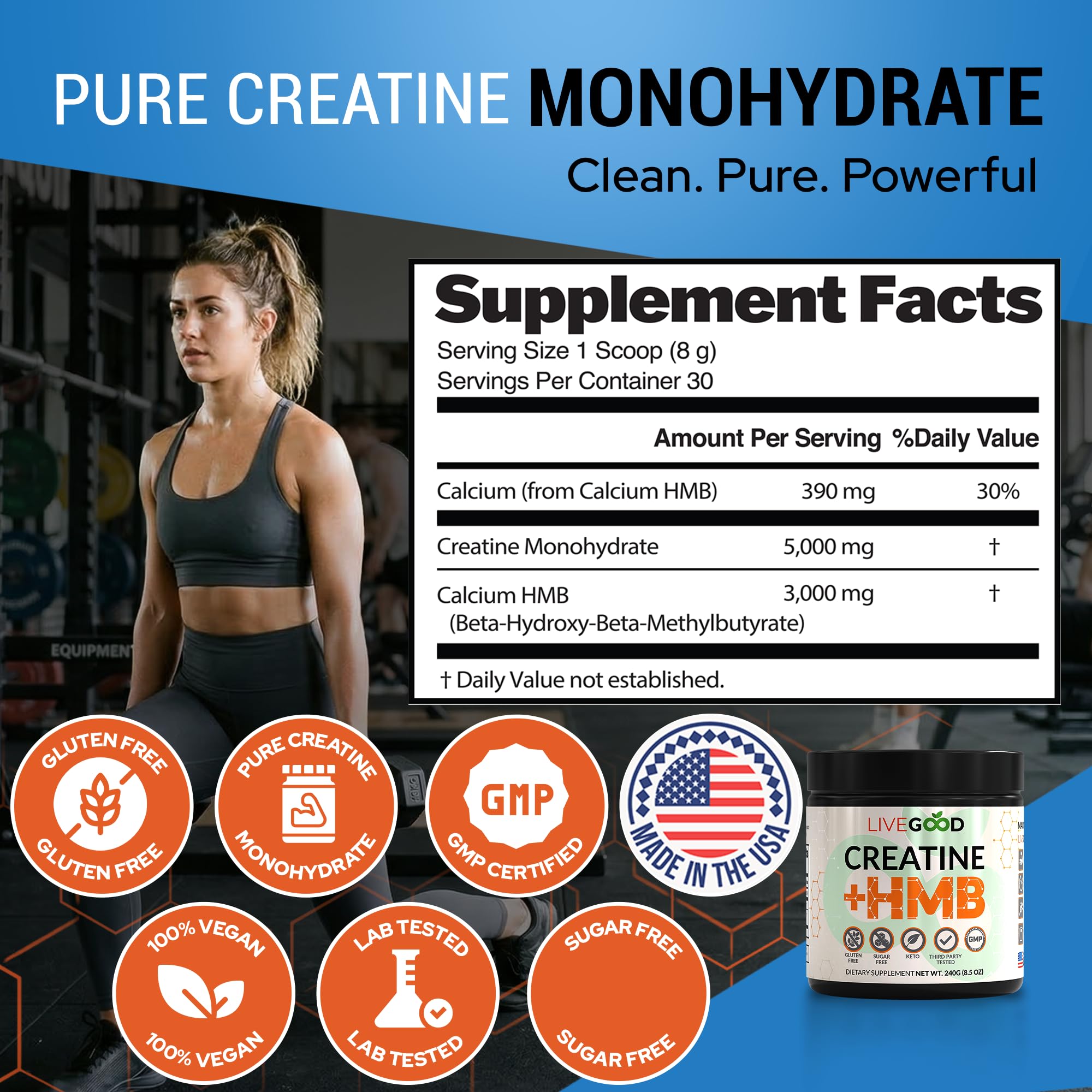 LiveGood Creatine Monohydrate Powder with HMB, Unflavored, 30 Servings — Amazon image 7