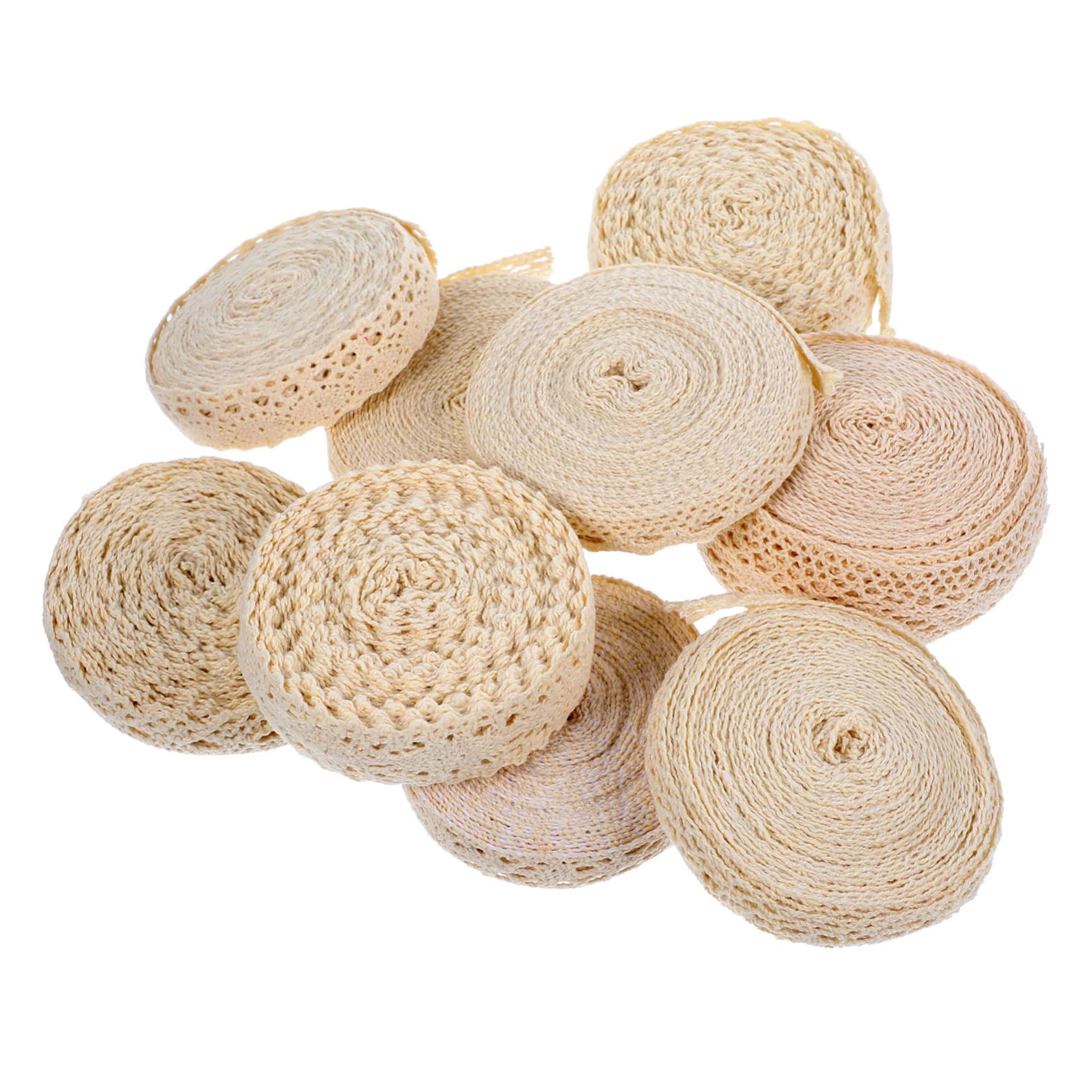 SHINEOFI 9 Rollos de Encaje de Algodón Beige para Costura de Ropa y Decoración, Ribete de Encaje Decorativo Buena Textura para Manualidades y Envoltura Estilo Aleatorio