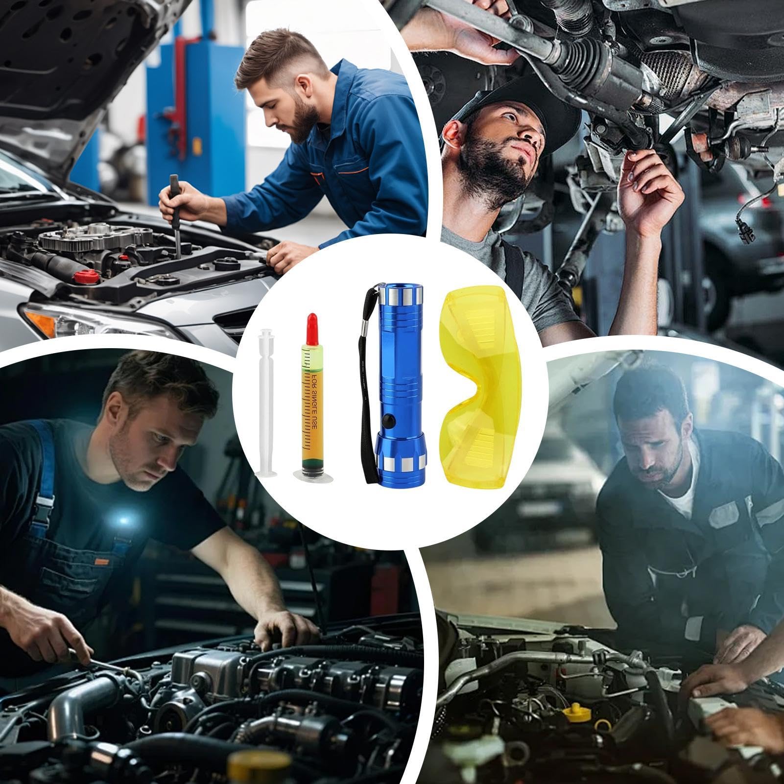 Kit Rilevamento Perdite AC - Torcia UV Occhiali Protettivi Cercaperdite Di Precisione | Per Aria Condizionata Auto Motore Radiatore Frigorifero Evaporatore Compressore Officina