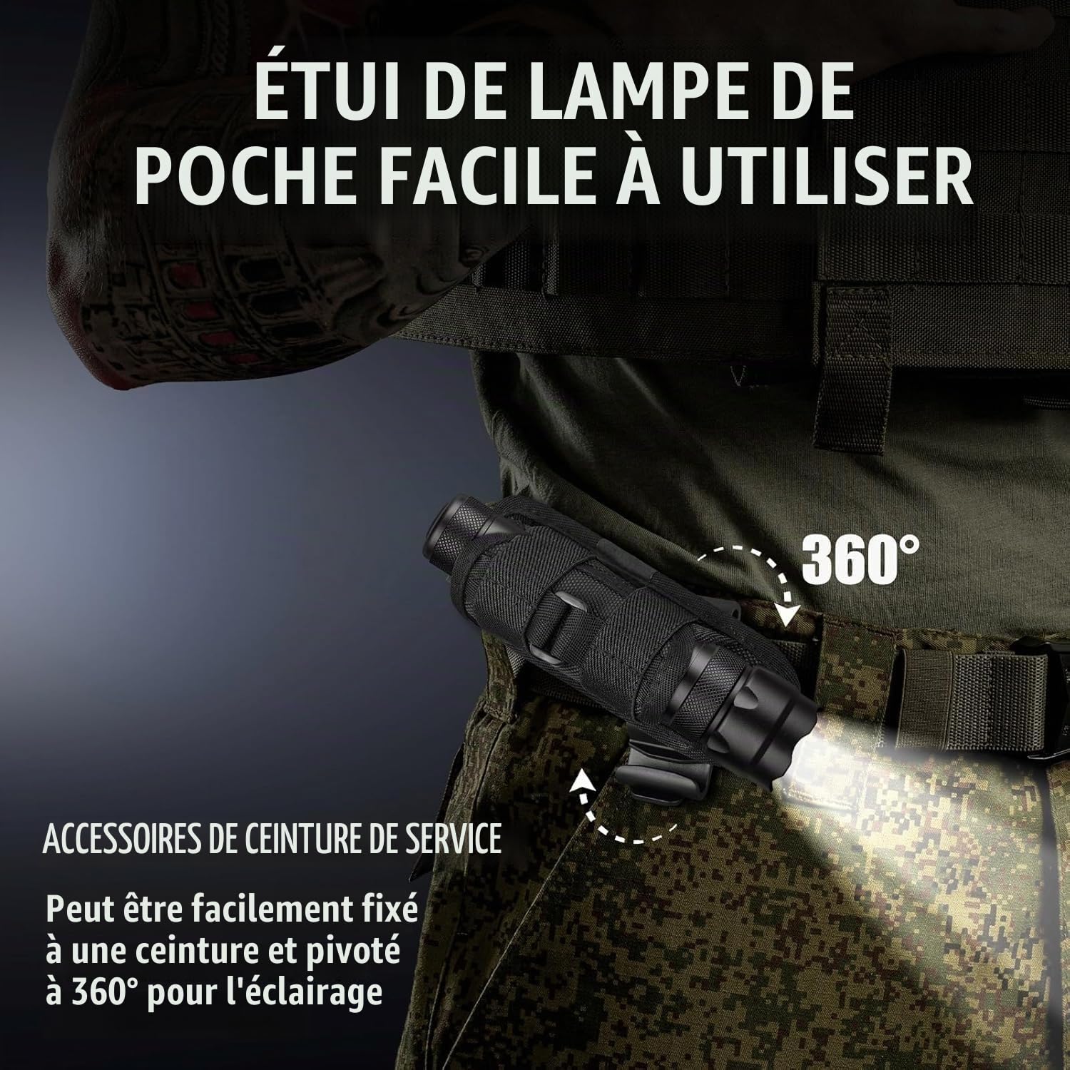 Ultrafire WF-502B Torche et Étui à lampe de poche Set, 1000 Lumen LED Torche 1 Mode et Support de lampe de poche avec clip rotatif à 360 degrés