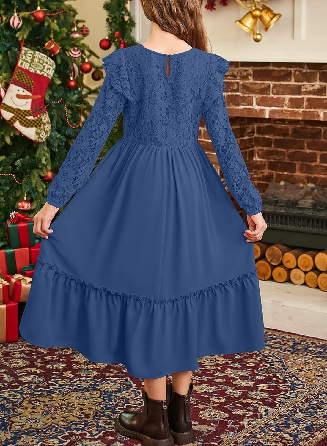 blibean Tween Girls 2025 Long Sleeve Dresses Kids Fall Formal Dress Size 6-15 Years - Image 3