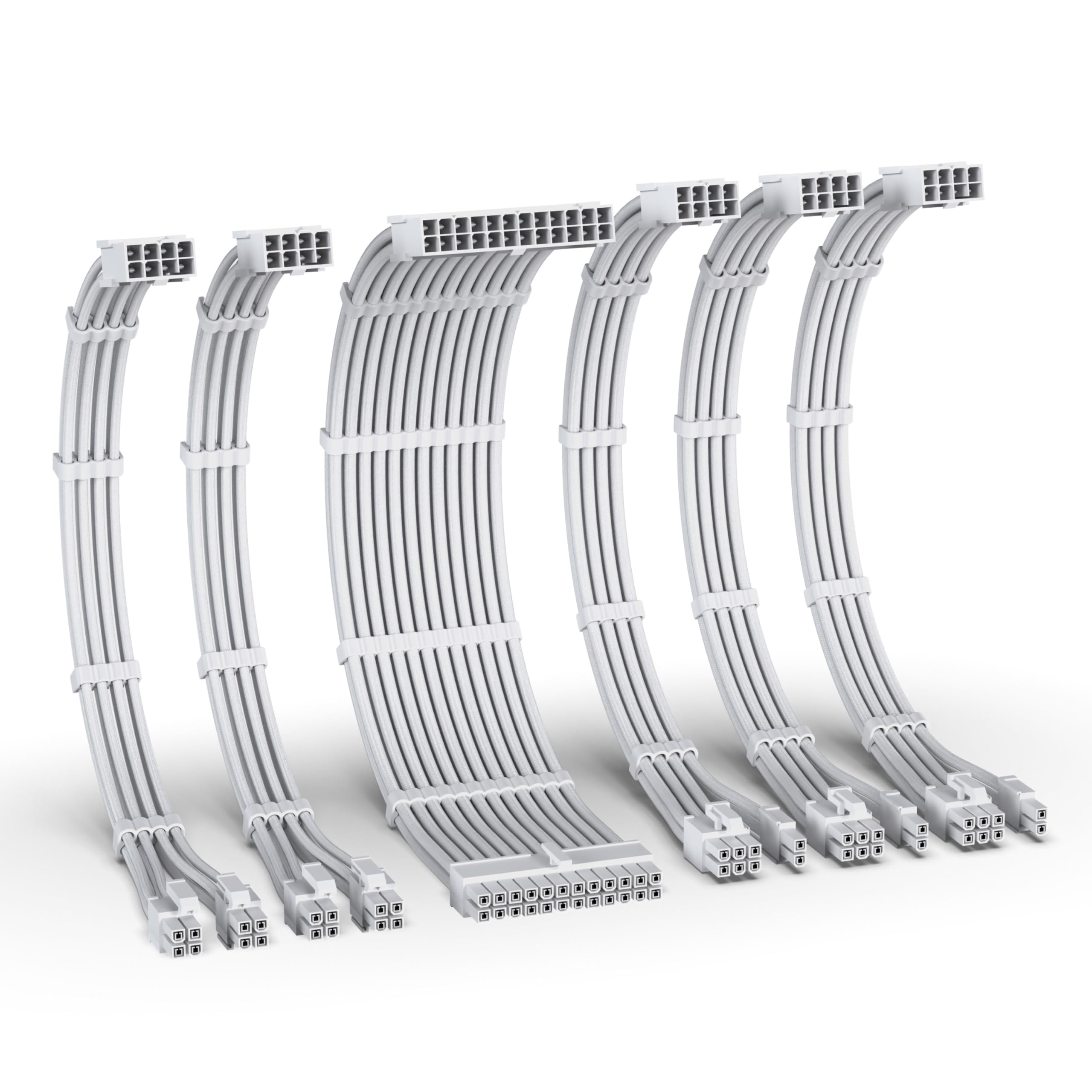 EZDIY-FAB PSU Cable Extension Kit,16AWG Power Supply Extension Cable,1x24Pin/2x4+4 EPS/3x6+2 PCI-E,Custom PC Sleeve Cable 300MM with Combs-All White