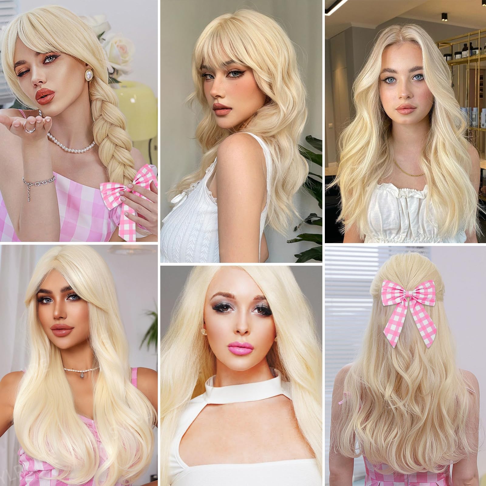 Parrucca Bionda Donna,Lunga Parrucca Donna,Lungo Ondulato Parrucche Bionda per le Donne con Retina per Capelli e Fiocco,Cosplay Lunga Capelli Ricci Della Signora Di Modo Festa Parrucche | Lungo Ondulato Parrucche Bionda per le Donne con Retina per Capelli