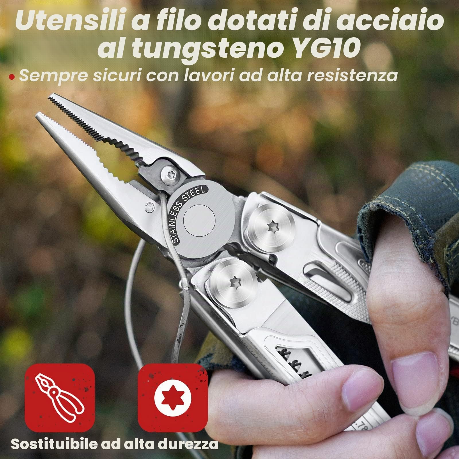 BIBURY Pinza Multiuso,22 in 1 Pinza Multifunzione in Acciaio Inox, Pieghevole con Forbici Potenziati e Martello,Utensile Multifunzione con Serrature di Sicurezza per Esterno,Campeggio,Emergenza