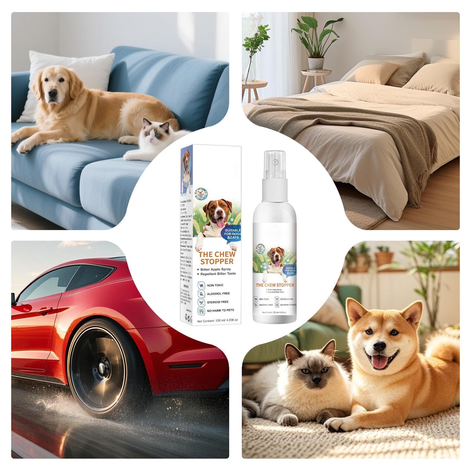 Spray anti-pipi pour chien | 120 ml pour chat – Aide au comportement pour l'urine, les déjections canines, meubles, tapis, maison, chiot, marquage, toilettes, aboiements, camping