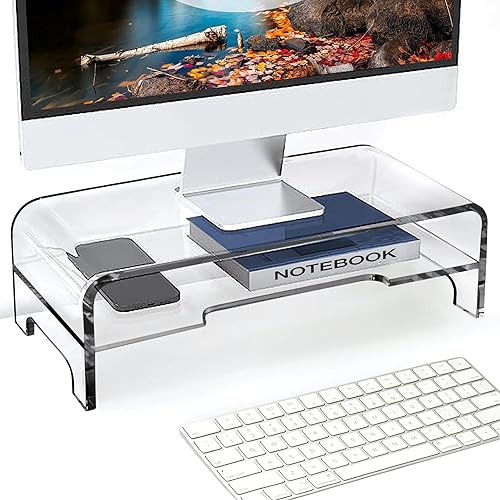 AMT Soporte de acrílico transparente para monitor de 2 niveles, 5.5 pulgadas de alto transparente, organizador de escritorio para computadora