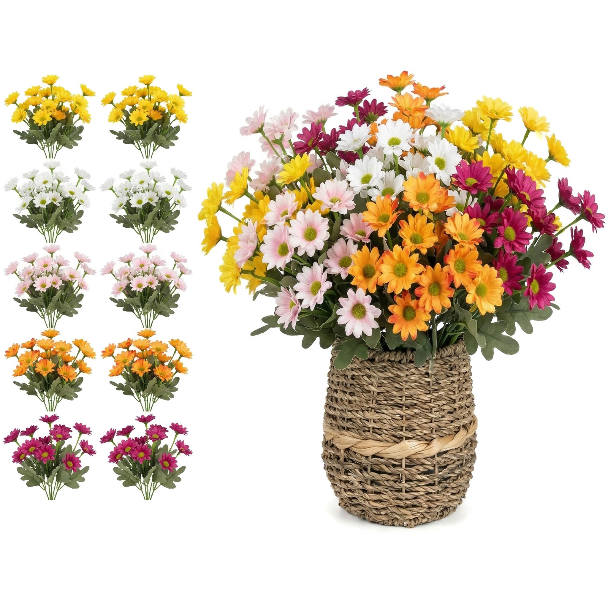 View 1 of 10-Pack Realistic Artificial Flowers for Outdoor & Indoor Decor - UV Resistant Fake Plants with Flexible Stems, Perfect for Spring Summer Garden, Wedding, and Home Decoration