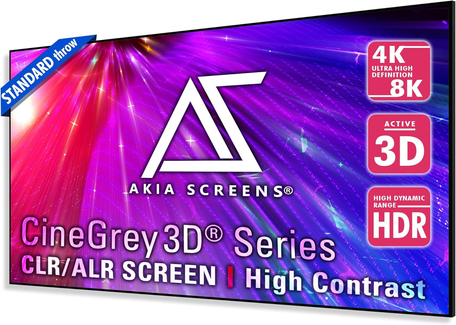 Akia Screens 123" ALR Fixed Frame Projector Screen 16:9 CineGrey 3D Ambient Light Rejecting 4K/8K Indoor Home Theater Screen for Standard Throw Projectors – AK-NB103DH3