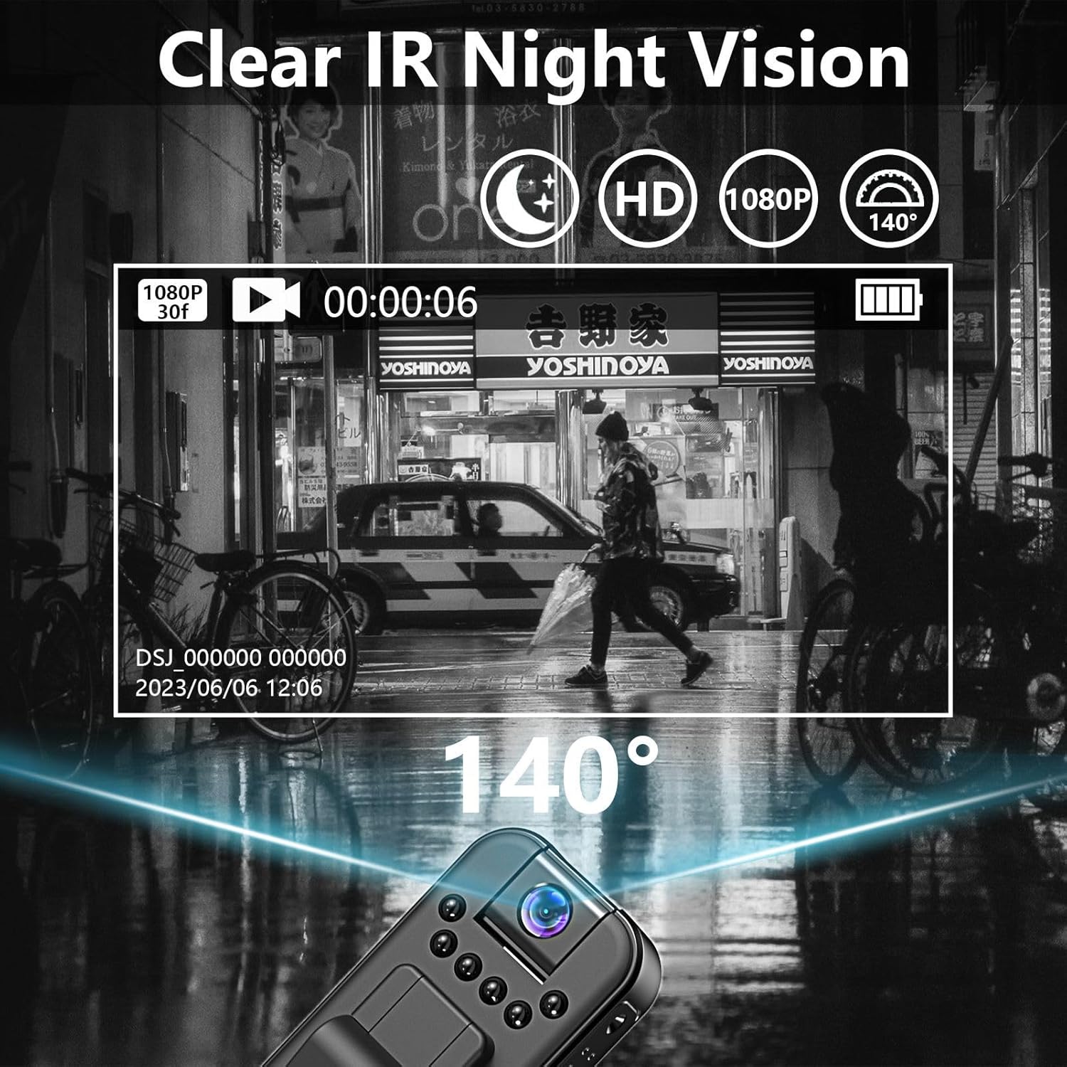 Example of clear IR night vision recording at 1080P 30fps with a 140 degree wide angle view.