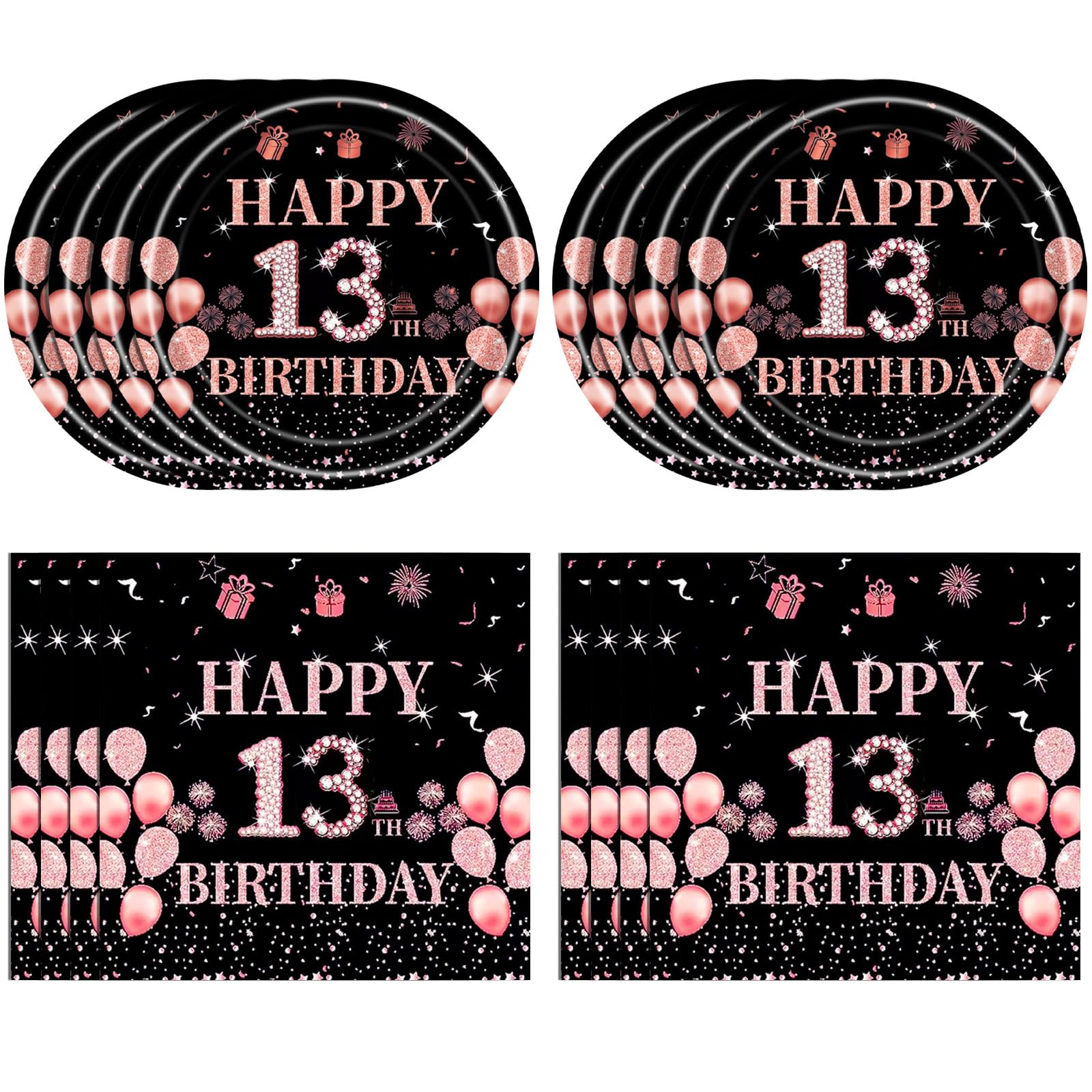 Juhap 13th Birthday Decorations for Girls Rose Gold Happy 13 Birthday Party Supplies for Her Including 20 Plates 20 Napkins 13 Year Old Girl Birth